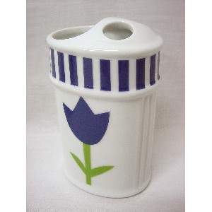 VASO CEPILLOS BAÑO RAYAS TULIPAN AZUL