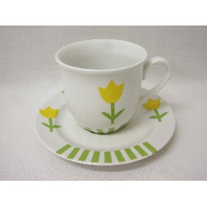 TAZA Y PLATO TE RAYAS TULIPAN VERDE