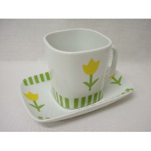 TAZA PLATO RECTA TE RAYAS TULIPAN VERDE