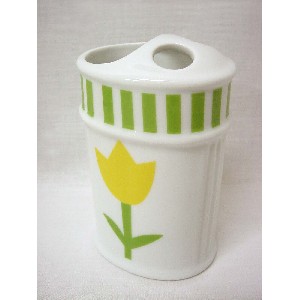 VASO CEPILLOS BAÑO RAYAS TULIPAN VERDE