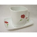 TAZA PLATO RECTA 300ML AMAPOLA ROJA