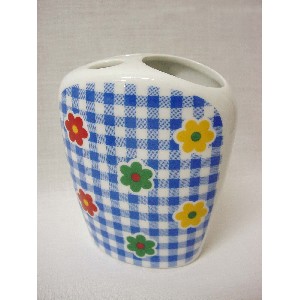 VASO CEPILLOS PLANO FLOR VICHY AZUL