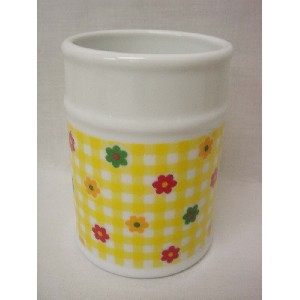 VASO BAÑO BORDE FLOR VICHY AMARILLO