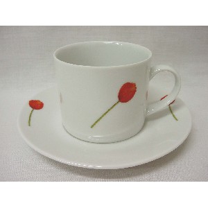 TAZA Y PLATO TE 300ML TULIPAN ROJO